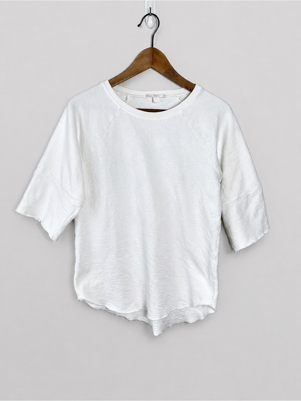 COS Size XS 100% Cotton Textured White    Scoop Neck Short Sleeve Top Oversized